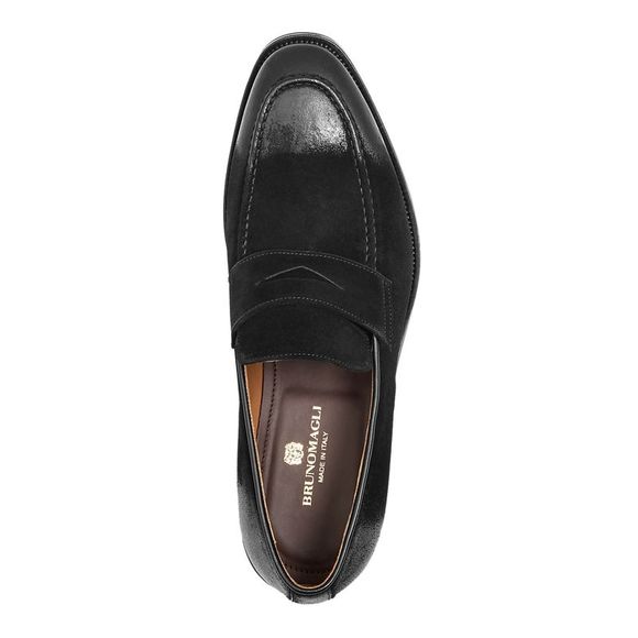Bruno Magli Mens Bryan Burnished Toe Loafer Shoes 11 M Black Suede - Picture 2 of 5